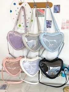 Heart Shaped Ita Bag PU Leather Clear Window Crossbody Shoulder Purse For Girls Lolita JK Style Kawaii Badge Display