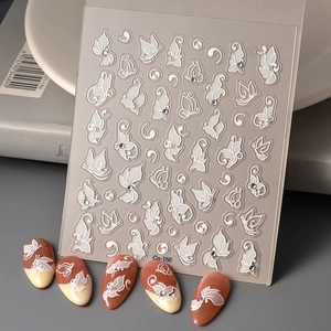 Embossed Nail Art Stickers White Butterfly Flower Bow Star Designs Relief Self Adhesive Decals For Women DIY Manicure