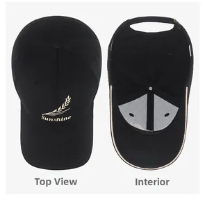 Vue détaillée du dessus et de l'intérieur de la casquette noire avec broderie Sunshine