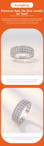 Detailed macro view of S925 sterling silver moissanite eternity ring with multi-row pavé stones