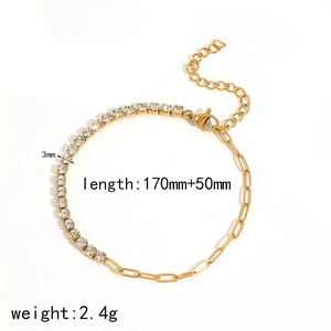 18k gold plated stainless steel bracelet with 3mm cubic zirconia and paperclip link chain