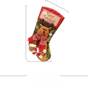 Detail view of 47cm reindeer Christmas stocking with dimensions and Merry Christmas text