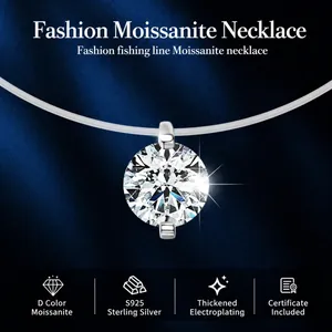 Elegant Moissanite Pendant Necklace With S925 Sterling Silver Mermaid Tears Invisible Chain Minimalist Jewelry Gift For Women