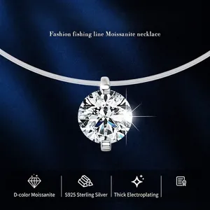 Elegant Moissanite Pendant Necklace With S925 Sterling Silver Mermaid Tears Invisible Chain Minimalist Jewelry Gift For Women