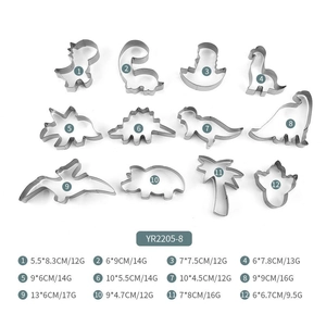 Professional 12-piece stainless steel cookie cutter set with dinosaur and plant shapes