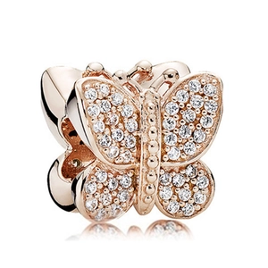 Funkelnder Schmetterling-Anhänger in Roségold mit Zirkonia-Steinen für Charm-Armbänder