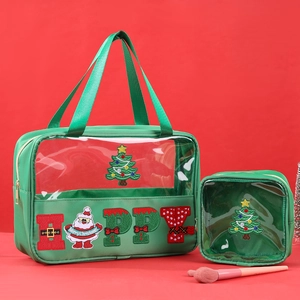 Christmas chenille embroidery letter makeup bag set with festive Santa and tree patterns