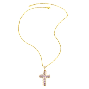 Cross pendant necklace with gold plating and colorful cubic zirconia inlay details