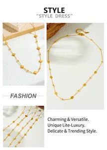 Detailed close-up of gold stainless steel necklaces with star, heart and moon pendants