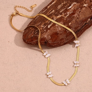 18K gold plated stainless steel snake chain necklace with five shell butterfly charms