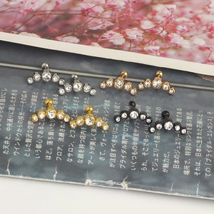 Curved stainless steel crawler earrings set with Czech crystals in four metal finishes