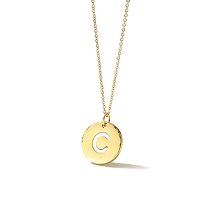Gold plated stainless steel necklace featuring a textured round hollow letter C pendant