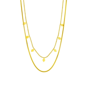 Collier doré à double rangée avec pendentifs métalliques en forme de losange
