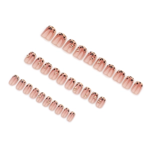 30pcs Maillard French leopard print press-on nails with gradient design and gold rhinestones