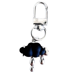 Cute lightning cloud keychain with silver D-ring and black matte charm pendant