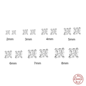 Classic S925 sterling silver solitaire stud earrings set in 7 sizes from 2mm to 8mm