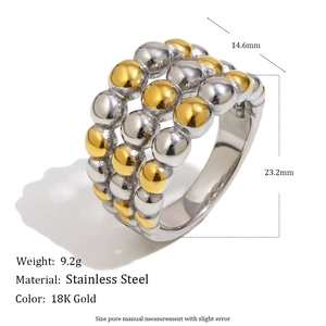 Three-row beaded knot ring in 18K gold and silver stainless steel for women