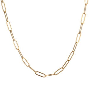 Minimalist 18K gold-plated stainless steel paperclip chain necklace on a white background
