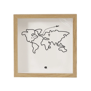 Detail of travel shadow box with world map design for tickets and travel memorabilia