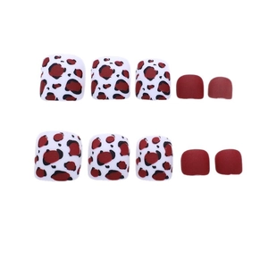 Classic leopard print and matte burgundy square press-on toenails set in various sizes