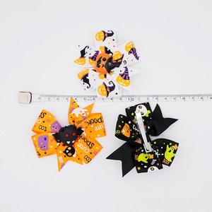 Halloween bow hair clips set with pumpkin and ghost patterns for festive party hair styling