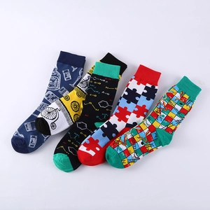 Five-pack of men's cotton crew socks with geometric and scientific creative patterns