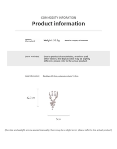 Detailed size parameters for silver flower rhinestone necklace and earrings jewelry set