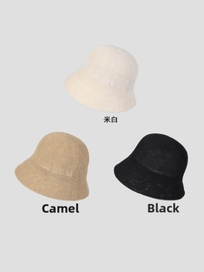 Trio of lightweight breathable knitted sun hats in beige, camel and black solid colors