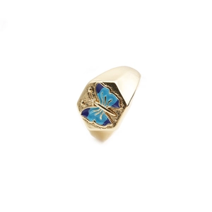 Butterfly Open Ring Gold Plated Copper Colorful Zircon Enamel Adjustable Fashion Jewelry For Women Vintage Style