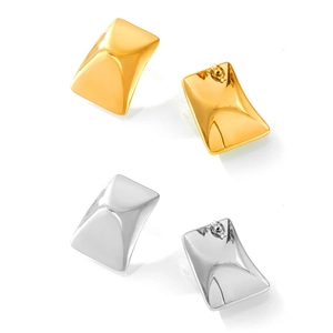 Polished gold and silver geometric rectangle earrings in minimalist 18K gold plated steel