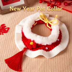 Collier Écharpe Tricoté Pour Animaux Bavoir Festif En Fil Fait Main Avec Künstliche Perle Synthétique Gland Réglable Pour Chats Chiens