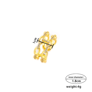 Gold double chain open ring with micro-pave cubic zirconia and adjustable band width