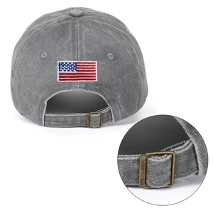 Rear view of 250th Anniversary eagle baseball cap with USA flag embroidery and metal buckle
