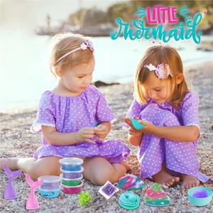 DIY Little Mermaid slime kit for kids with colorful textures and beach themed accessories