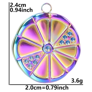 Macro view of rainbow-toned lemon pendant with dimensions 2.4cm by 2.0cm and weight 3.6g