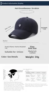 Size guide and measurement chart for adjustable cotton baseball cap for men and women