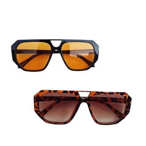 Vintage square double bridge sunglasses in black with orange and leopard frames