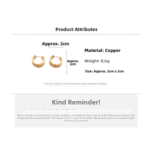 Detail of 18K gold plated striped hoop earrings showing dimensions and 8.6g weight