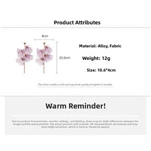 Detailed size parameters for purple mesh flower tassel earrings with 925 silver pins
