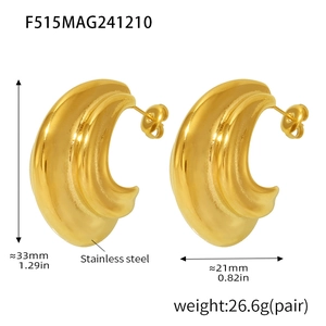 Polished gold multi-layer C-shape earrings with size dimensions 33mm and 21mm
