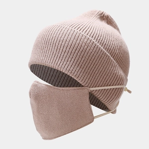 Knitted Beanie And Face Mask Winter Thermal Ribbed Knit Windproof Outdoor Headwear For Men Women Wood Buttons