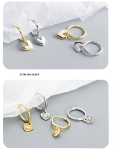 Detailed showcase of gold and silver S925 sterling silver heart hoop earrings