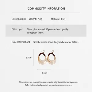 Detailed size chart for layered gold oval drop earrings with 6.4cm height specification