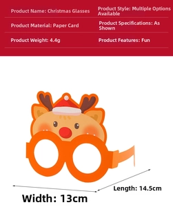 Détail des lunettes de Noël en papier renne, dimensions de 13 cm et poids léger de 4,4 g