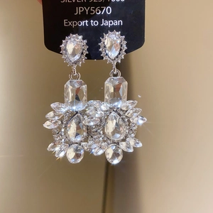 Macro shot of vintage silver zircon drop earrings featuring crystal cluster details