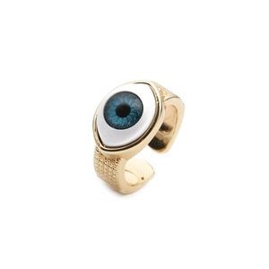 Evil eye open ring with micro-inset zircon and blue shell detail in gold plated finish