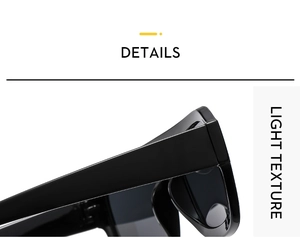 Detail of lightweight black sunglasses frame showing hinges and light texture