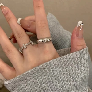 Anelli Aperti Regolabili In Rame Placcato Argento Stile Gotico Croce Fiore Luna Stella Per Coppie Donna Uomo