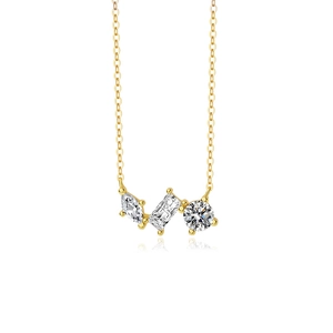 Elegant 925 sterling silver gold necklace featuring three mixed-cut zircon pendants