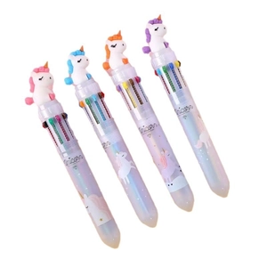 Cute unicorn ten-color retractable ballpoint pens with creative 3D cartoon topper